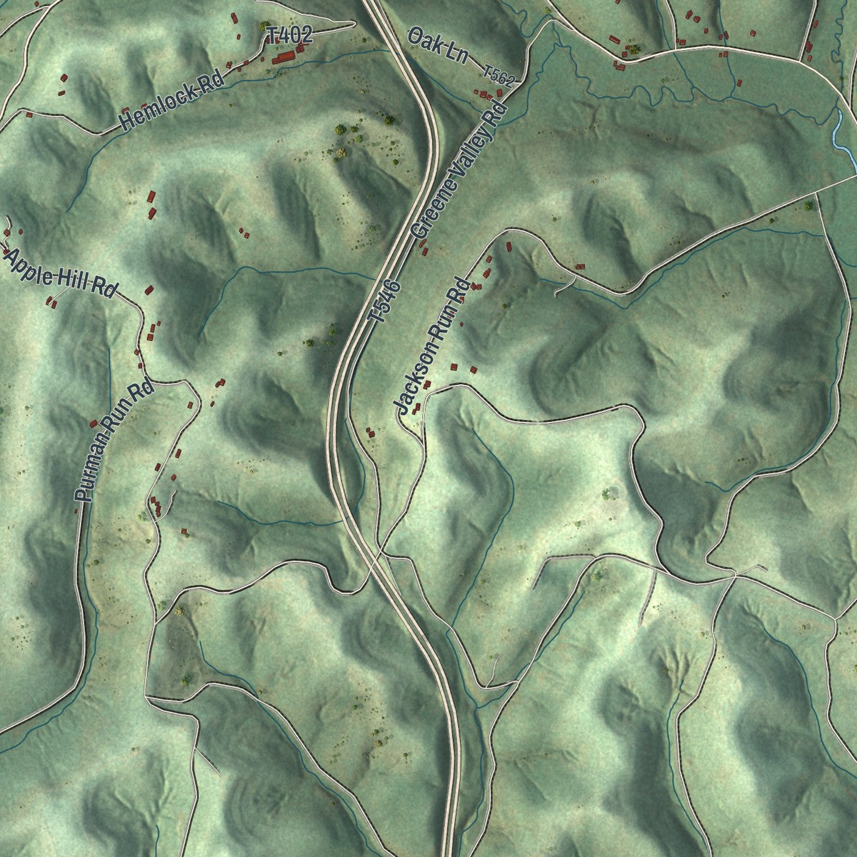 Close-up of the map of Washington, Greene County, Pennsylvania print showing street and building detail