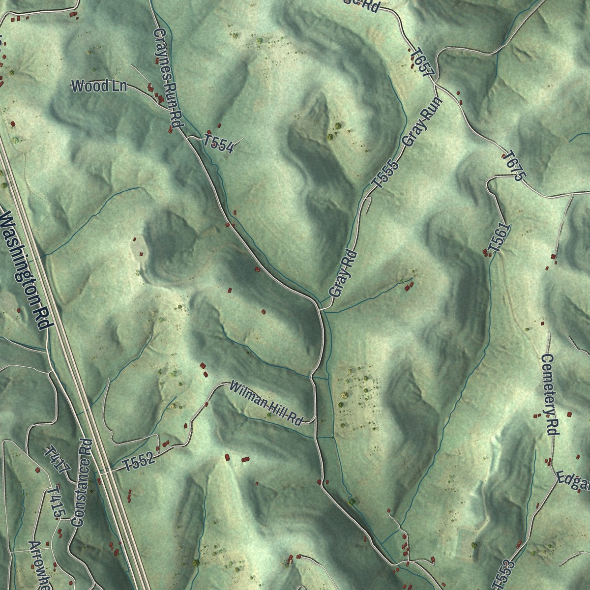 Second close-up of the map of Washington, Greene County, Pennsylvania print showing more streets and buildings