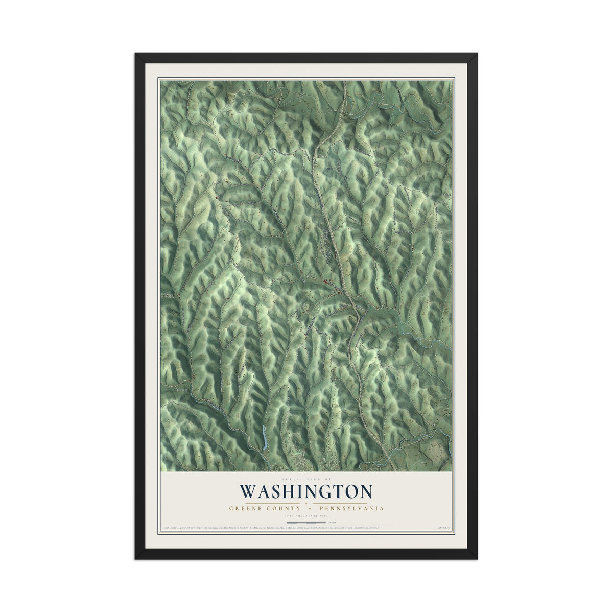 Map of Washington, Greene County, Pennsylvania, 12 x 18 inch print in a black wood frame