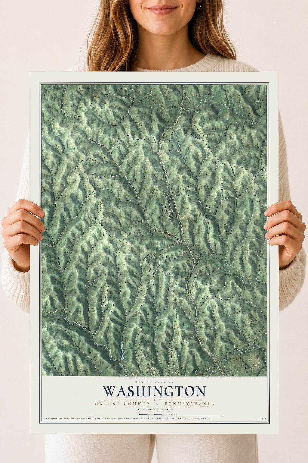Map of Washington, Greene County, Pennsylvania, 18 x 24 inch unframed archival matte print