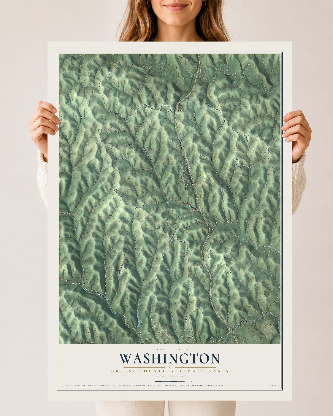 Map of Washington, Greene County, Pennsylvania, 24 x 36 inch unframed archival matte print