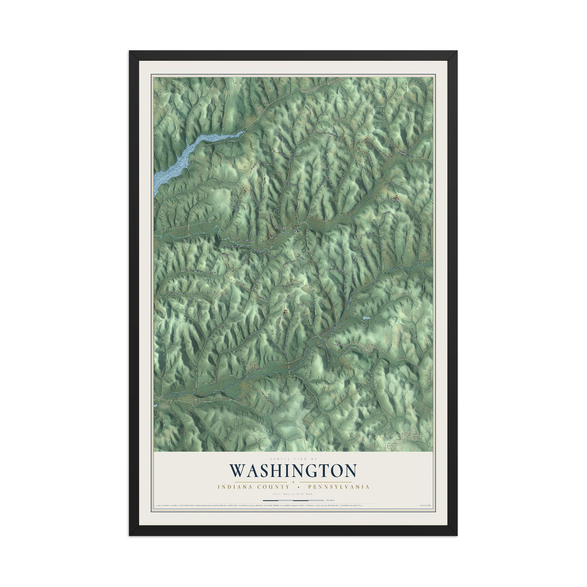 Map of Washington, Indiana County, Pennsylvania, 12 x 18 inch print in a black wood frame