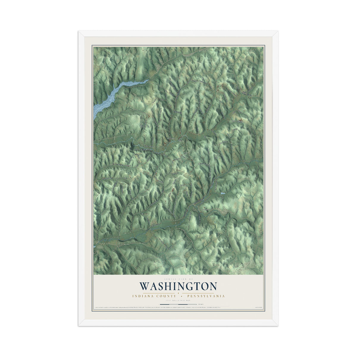 Map of Washington, Indiana County, Pennsylvania, 12 x 18 inch print in a white wood frame
