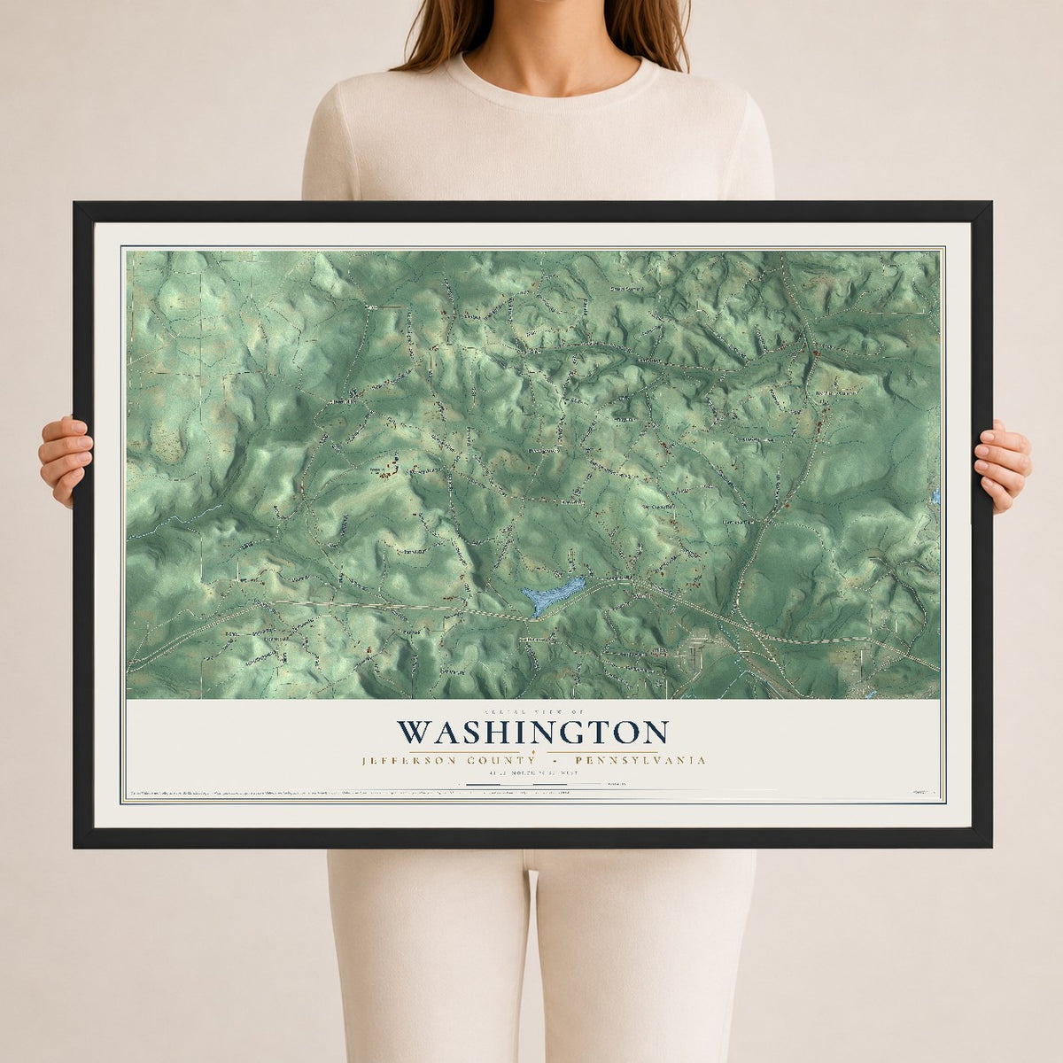 Map of Washington, Jefferson County, Pennsylvania, 24 x 36 inch print in a black wood frame