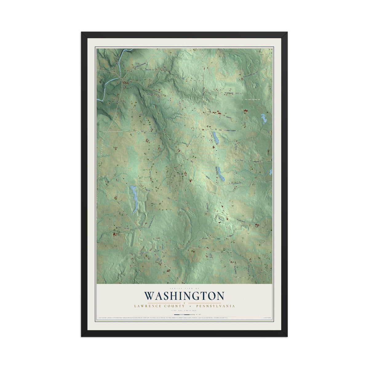 Map of Washington, Lawrence County, Pennsylvania, 12 x 18 inch print in a black wood frame