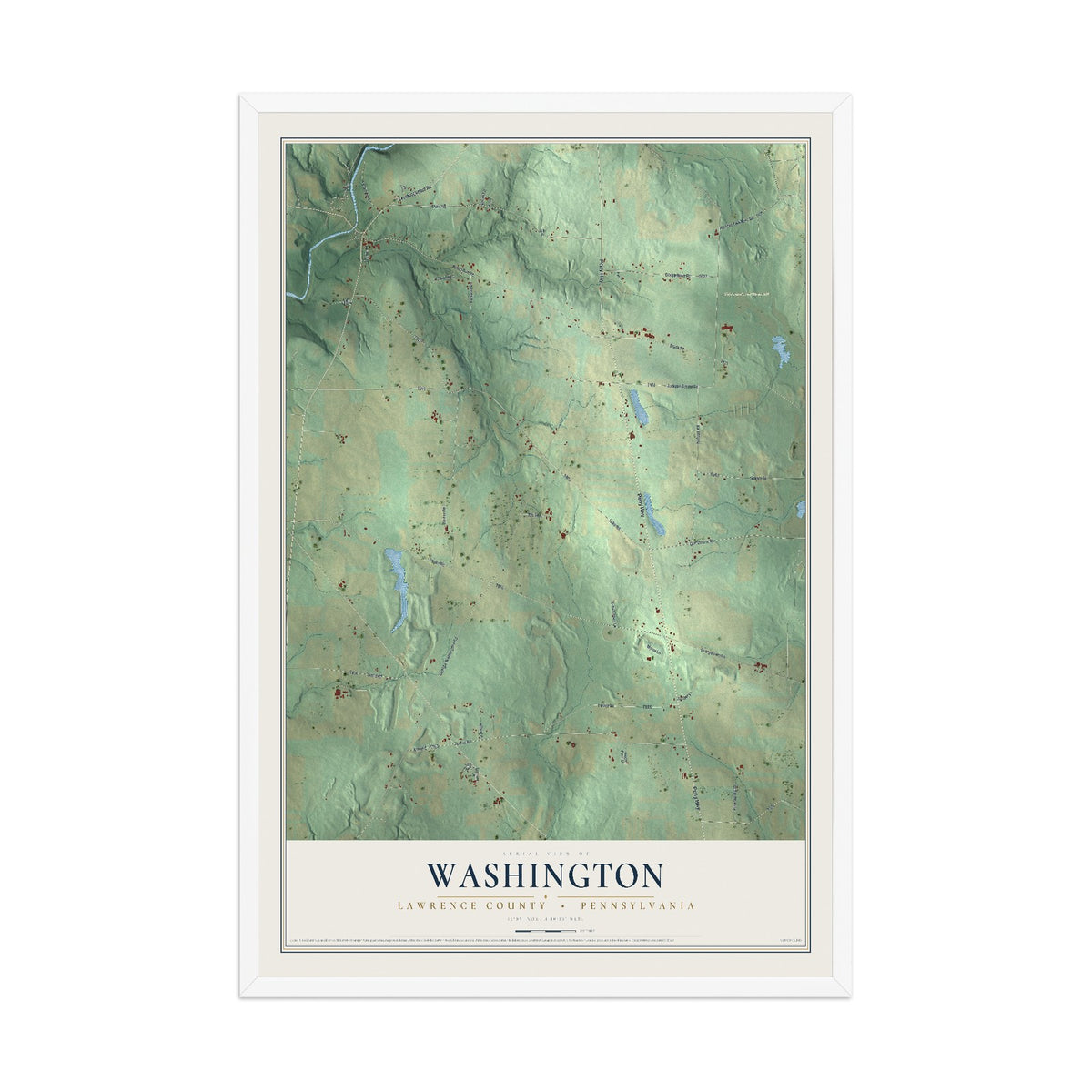 Map of Washington, Lawrence County, Pennsylvania, 12 x 18 inch print in a white wood frame