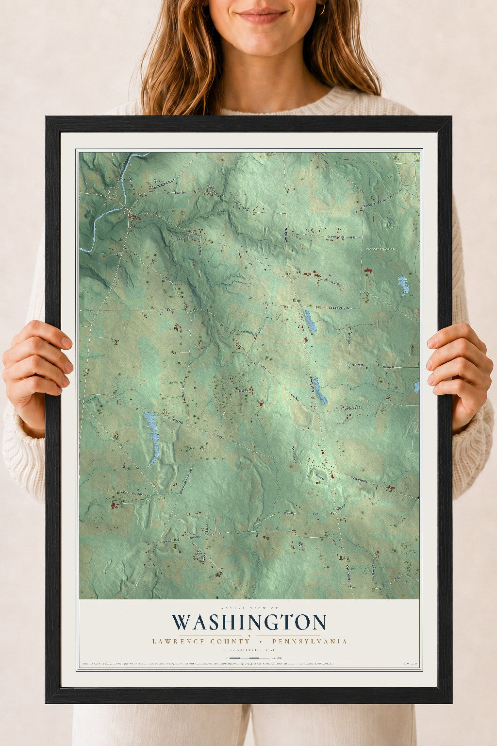 Map of Washington, Lawrence County, Pennsylvania, 18 x 24 inch print in a black wood frame
