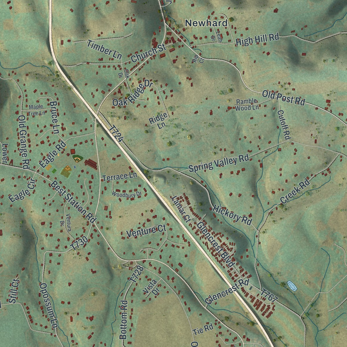 Second close-up of the map of Washington, Lehigh County, Pennsylvania print showing more streets and buildings