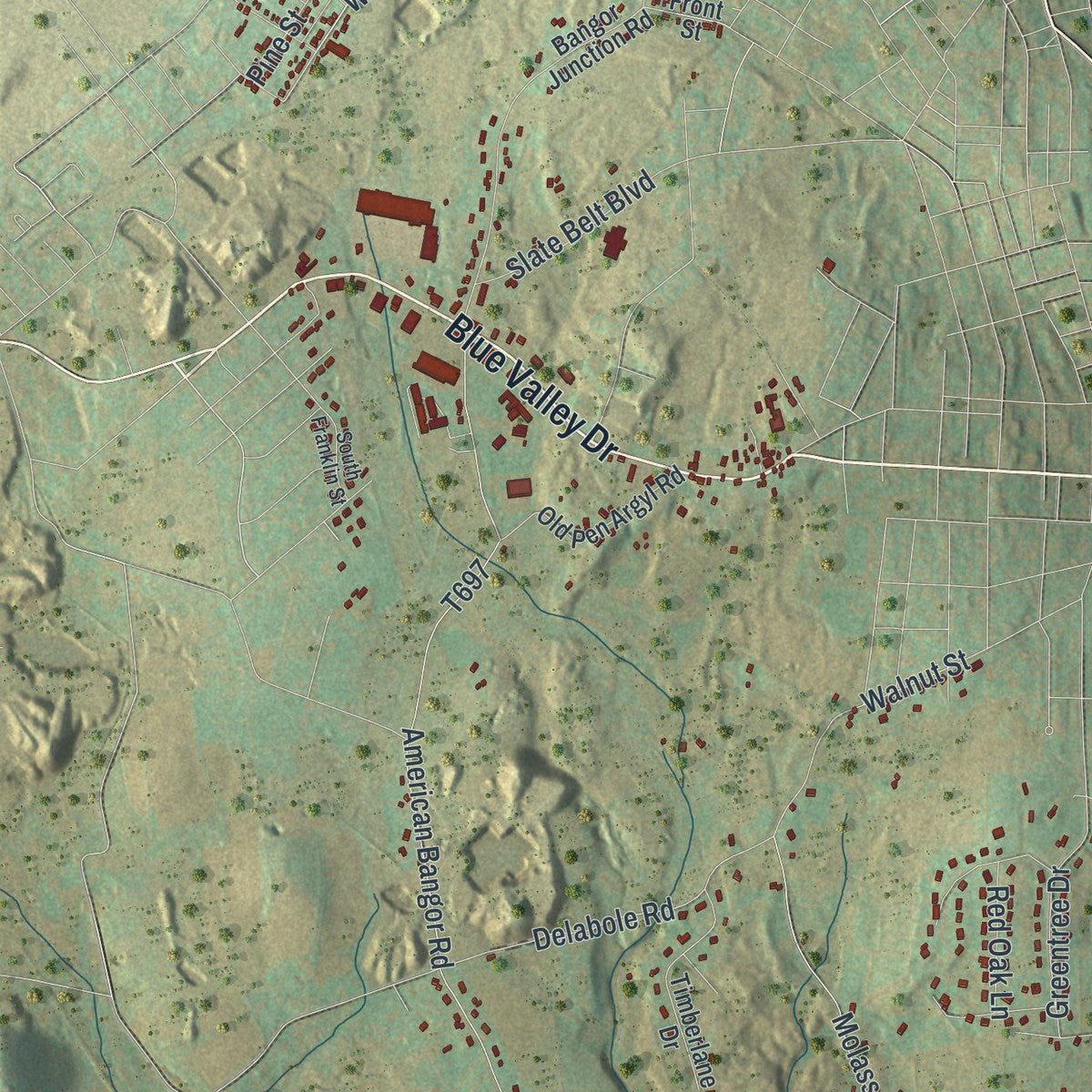 Close-up of the map of Washington, Northampton County, Pennsylvania print showing street and building detail