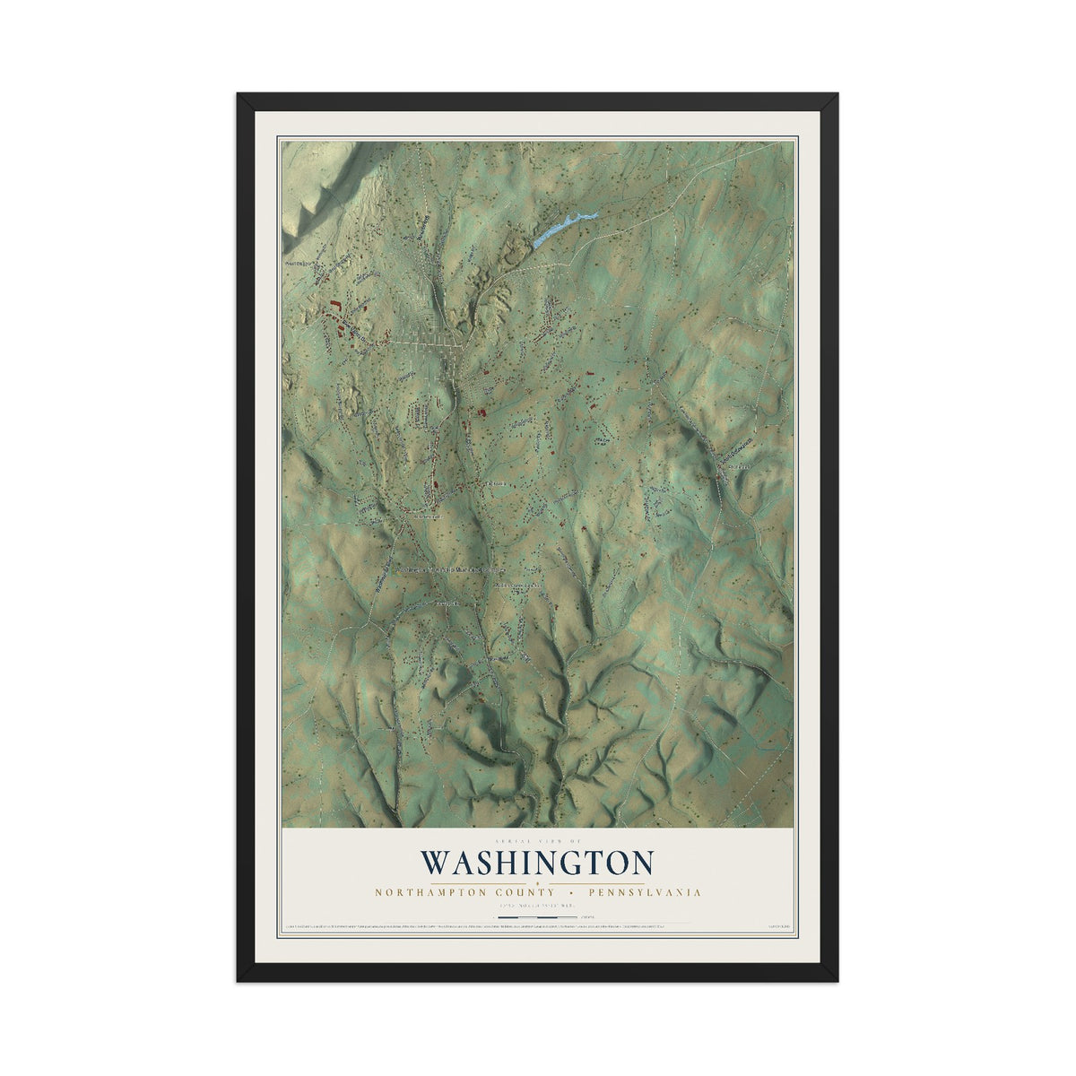 Map of Washington, Northampton County, Pennsylvania, 12 x 18 inch print in a black wood frame