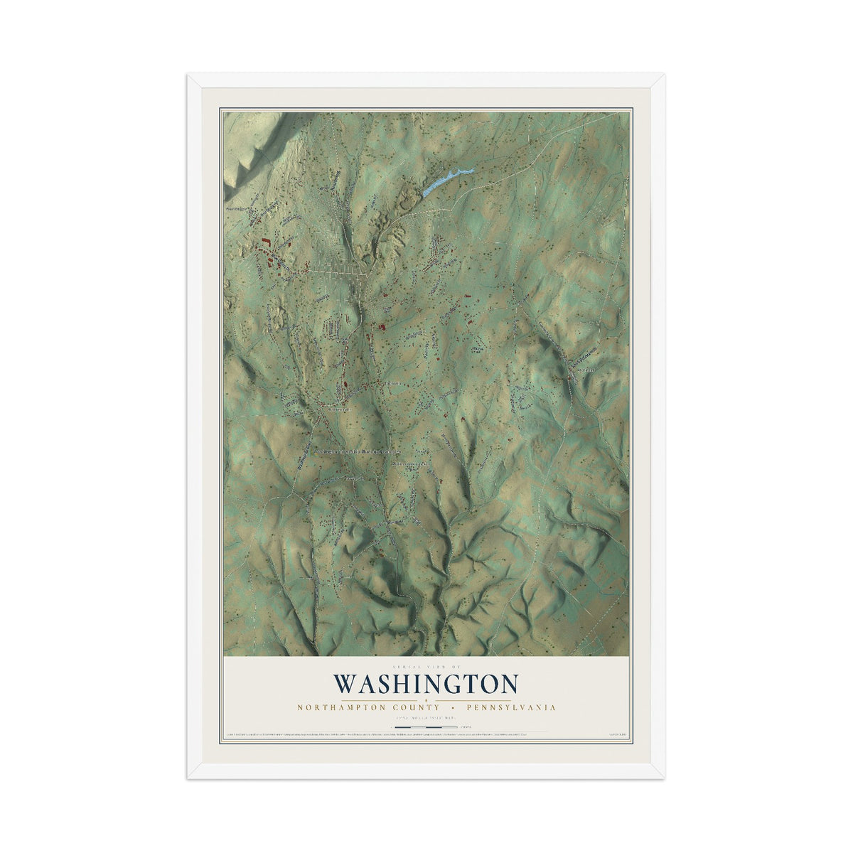 Map of Washington, Northampton County, Pennsylvania, 12 x 18 inch print in a white wood frame