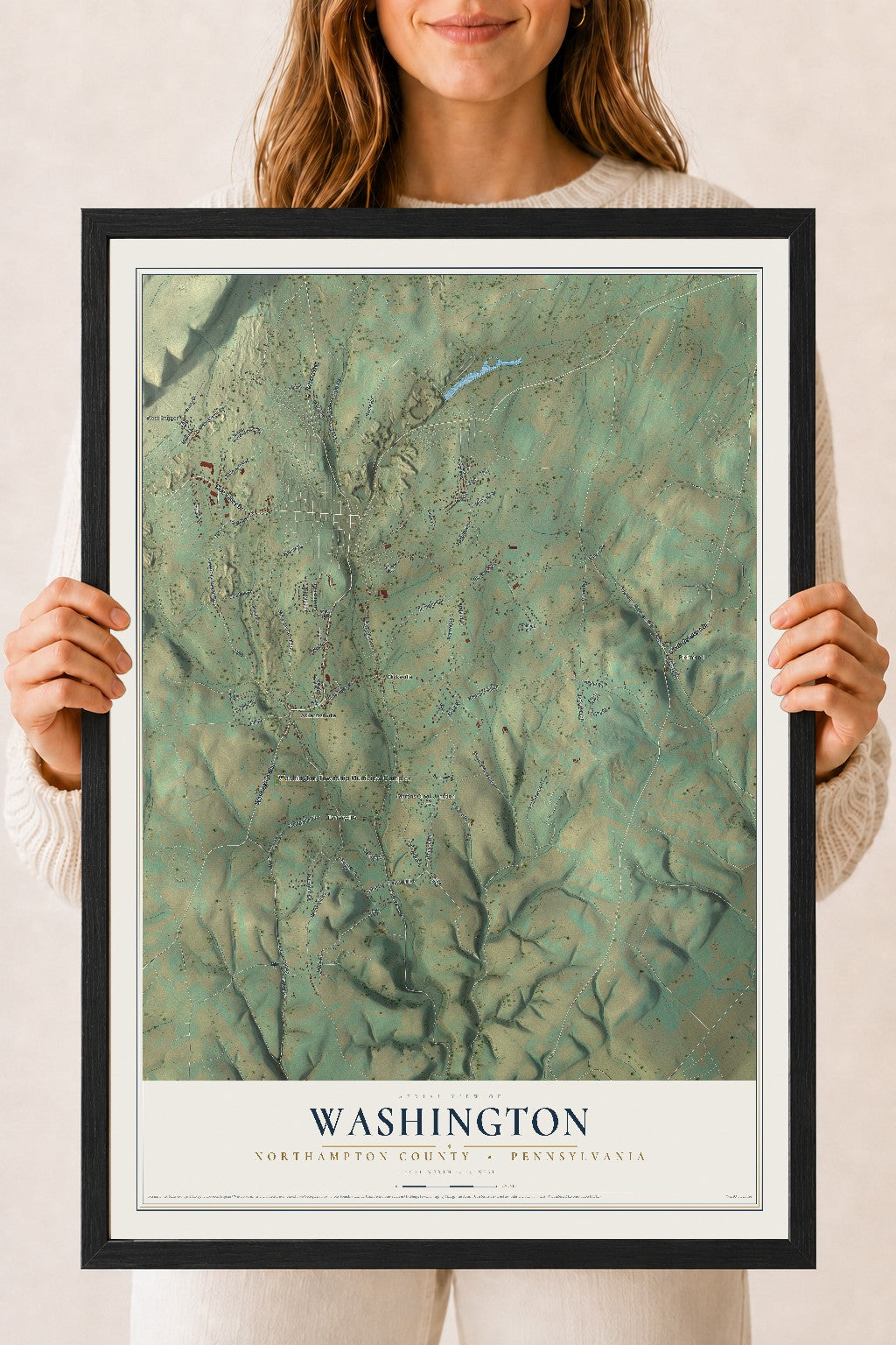 Map of Washington, Northampton County, Pennsylvania, 18 x 24 inch print in a black wood frame
