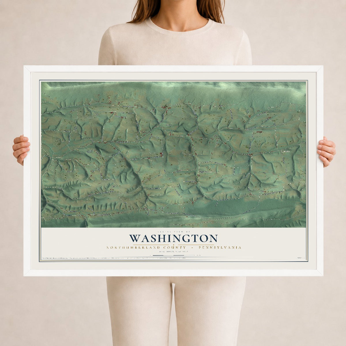 Map of Washington, Northumberland County, Pennsylvania, 24 x 36 inch print in a white wood frame