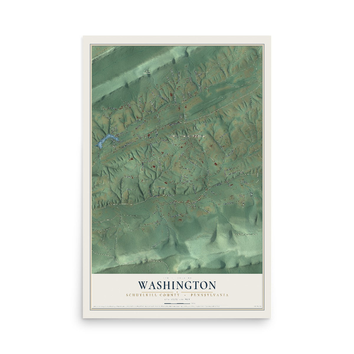 Map of Washington, Schuylkill County, Pennsylvania, 12 x 18 inch unframed archival matte print