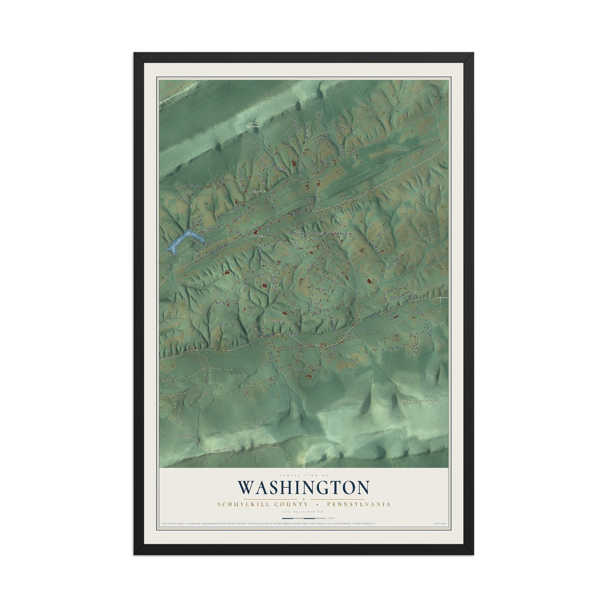 Map of Washington, Schuylkill County, Pennsylvania, 12 x 18 inch print in a black wood frame