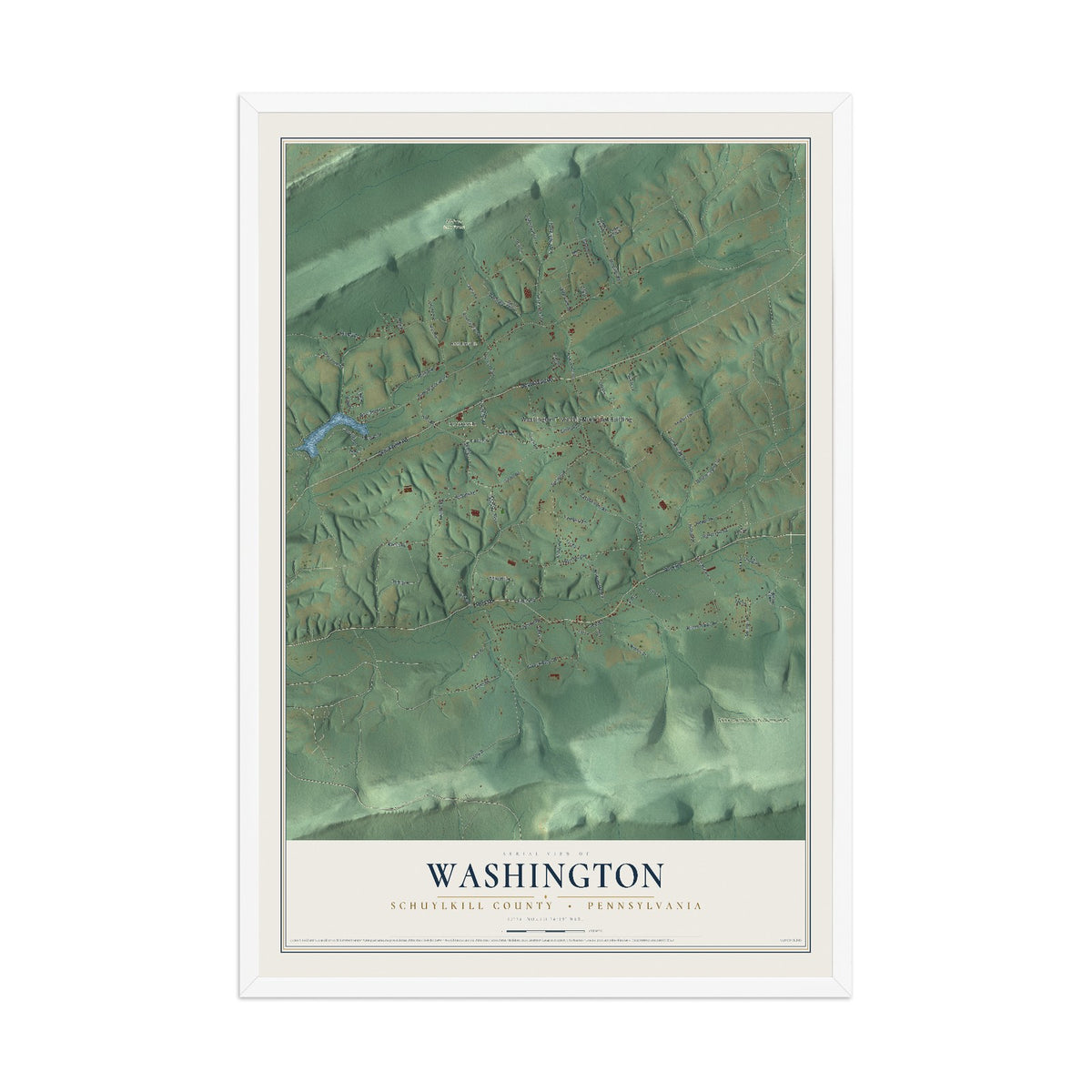 Map of Washington, Schuylkill County, Pennsylvania, 12 x 18 inch print in a white wood frame