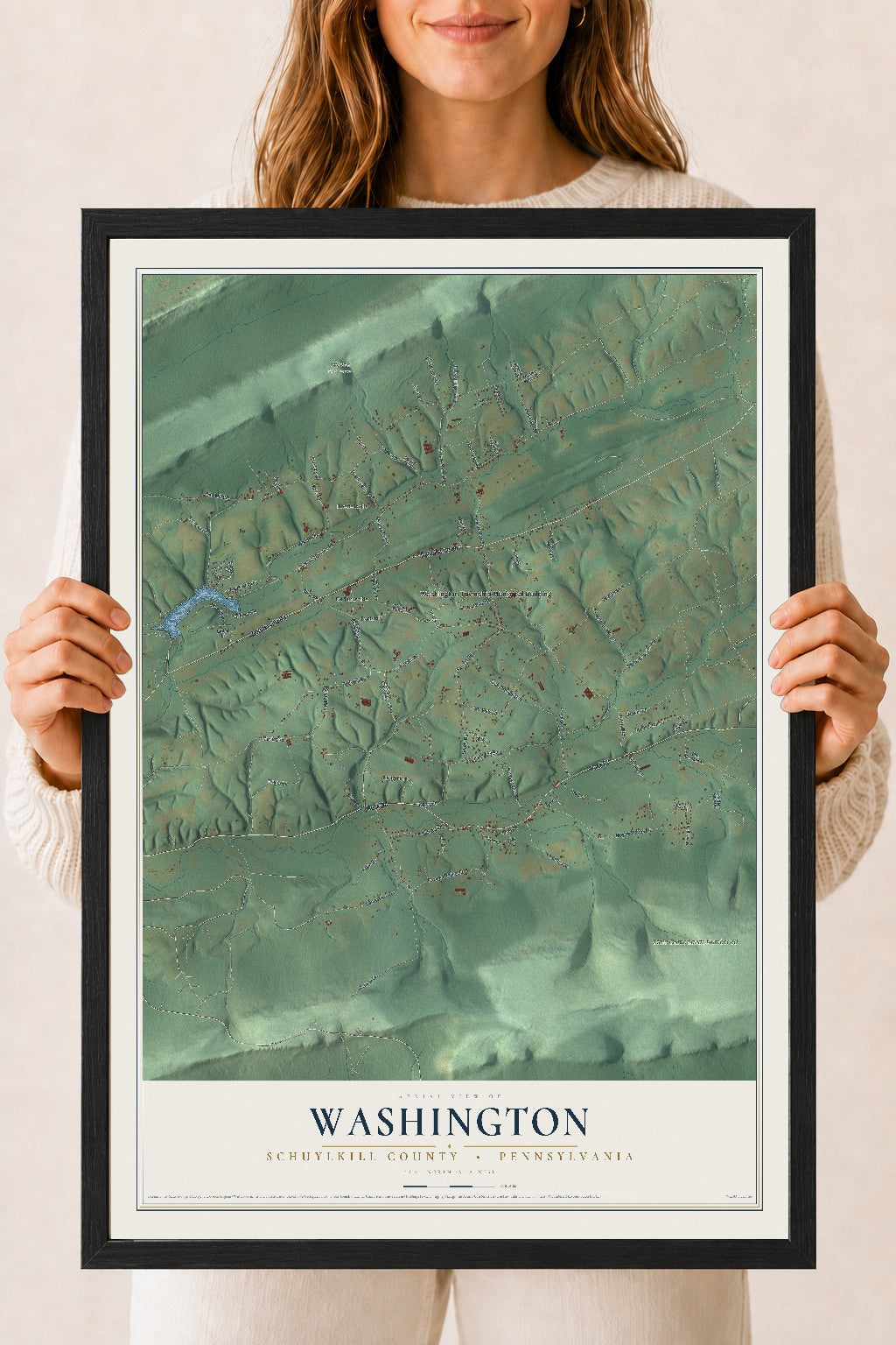Map of Washington, Schuylkill County, Pennsylvania, 18 x 24 inch print in a black wood frame