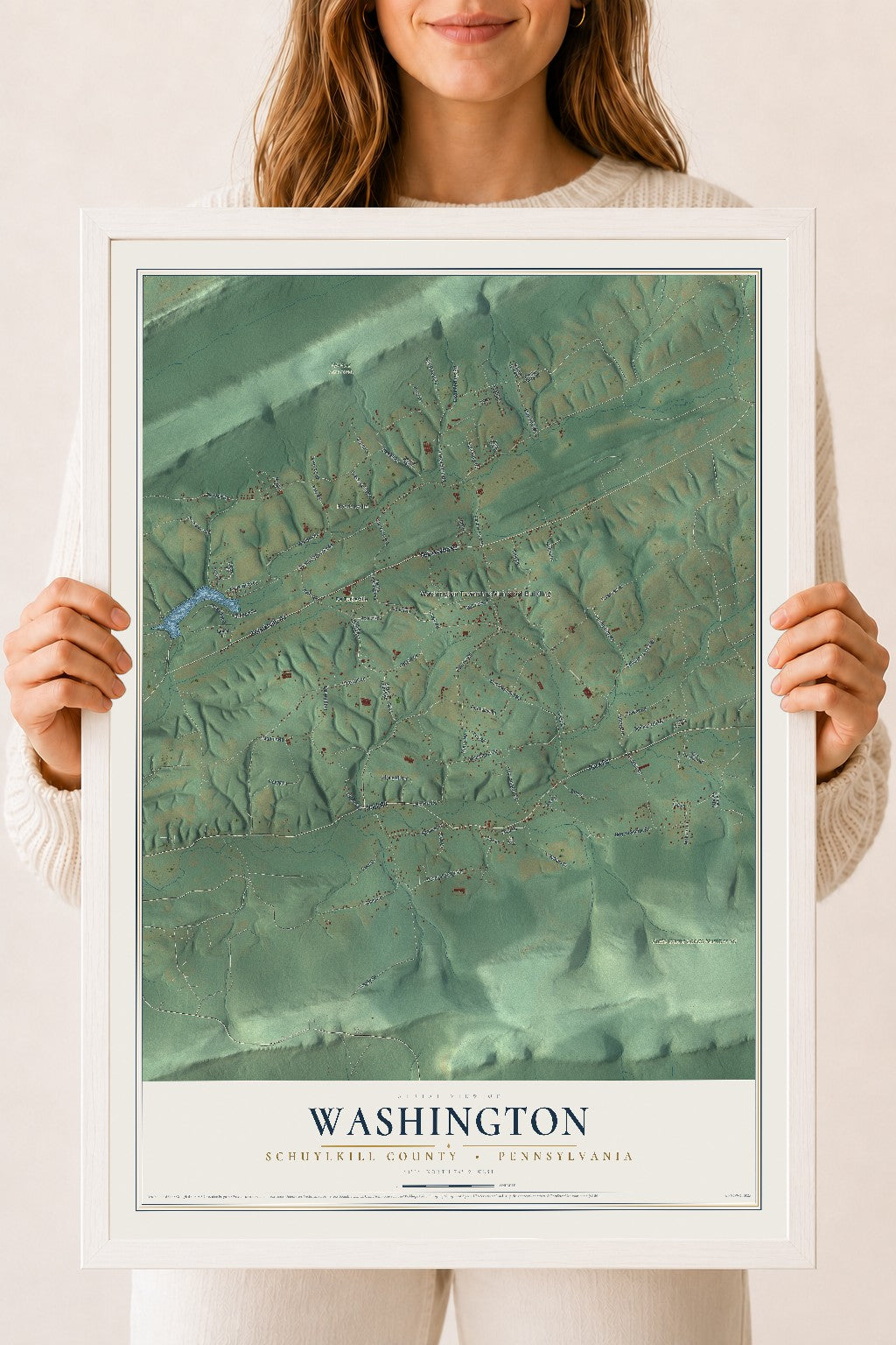 Map of Washington, Schuylkill County, Pennsylvania, 18 x 24 inch print in a white wood frame