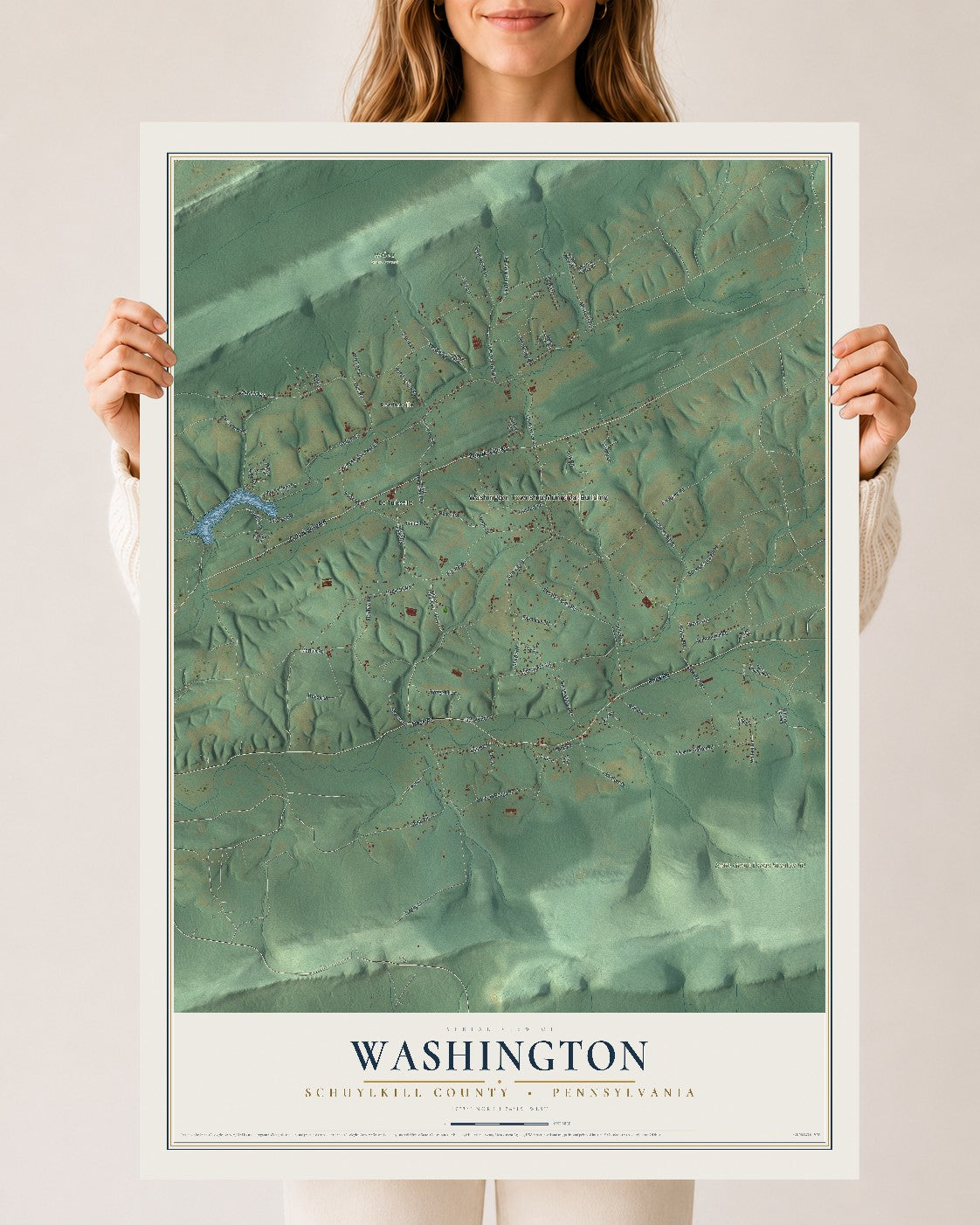Map of Washington, Schuylkill County, Pennsylvania, 24 x 36 inch unframed archival matte print