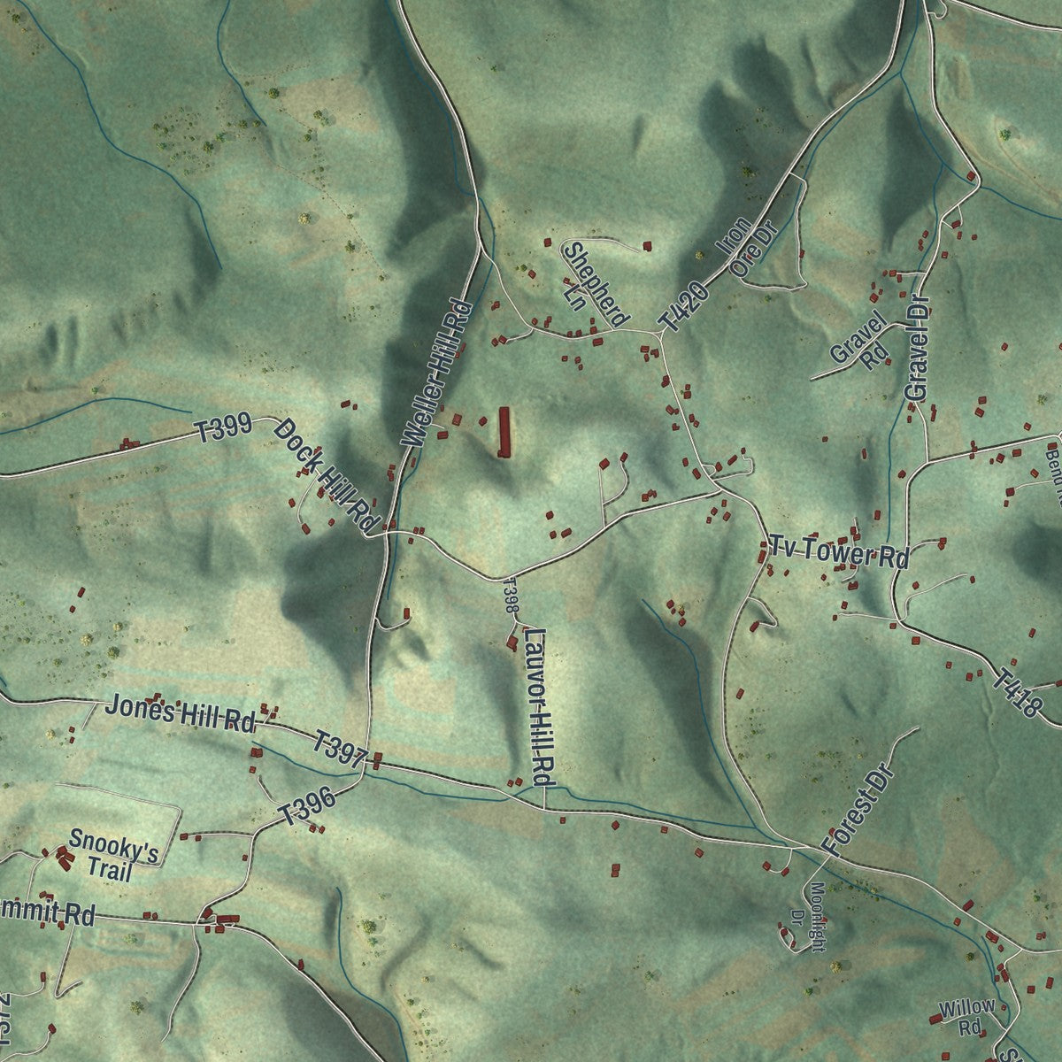 Second close-up of the map of Washington, Snyder County, Pennsylvania print showing more streets and buildings