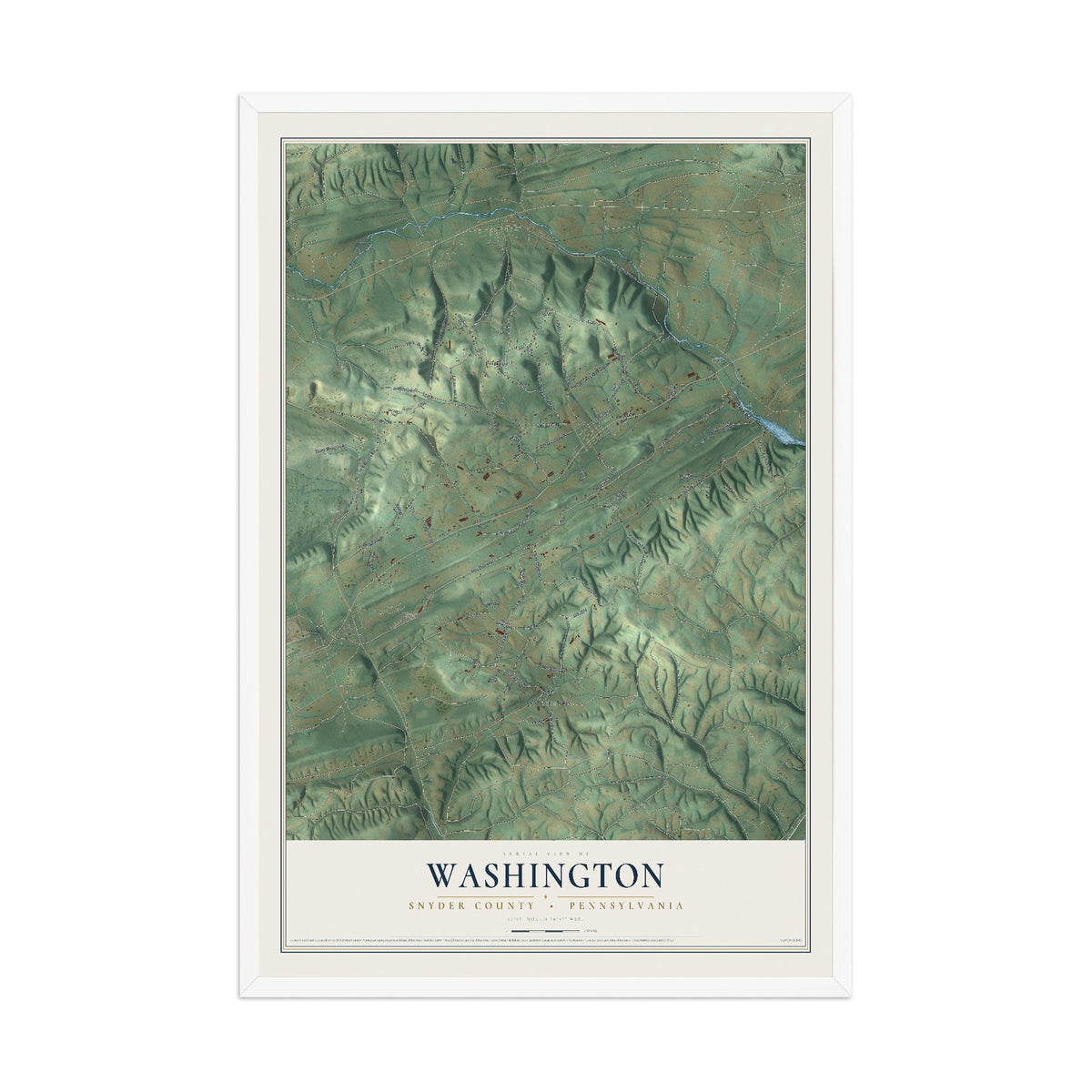 Map of Washington, Snyder County, Pennsylvania, 12 x 18 inch print in a white wood frame