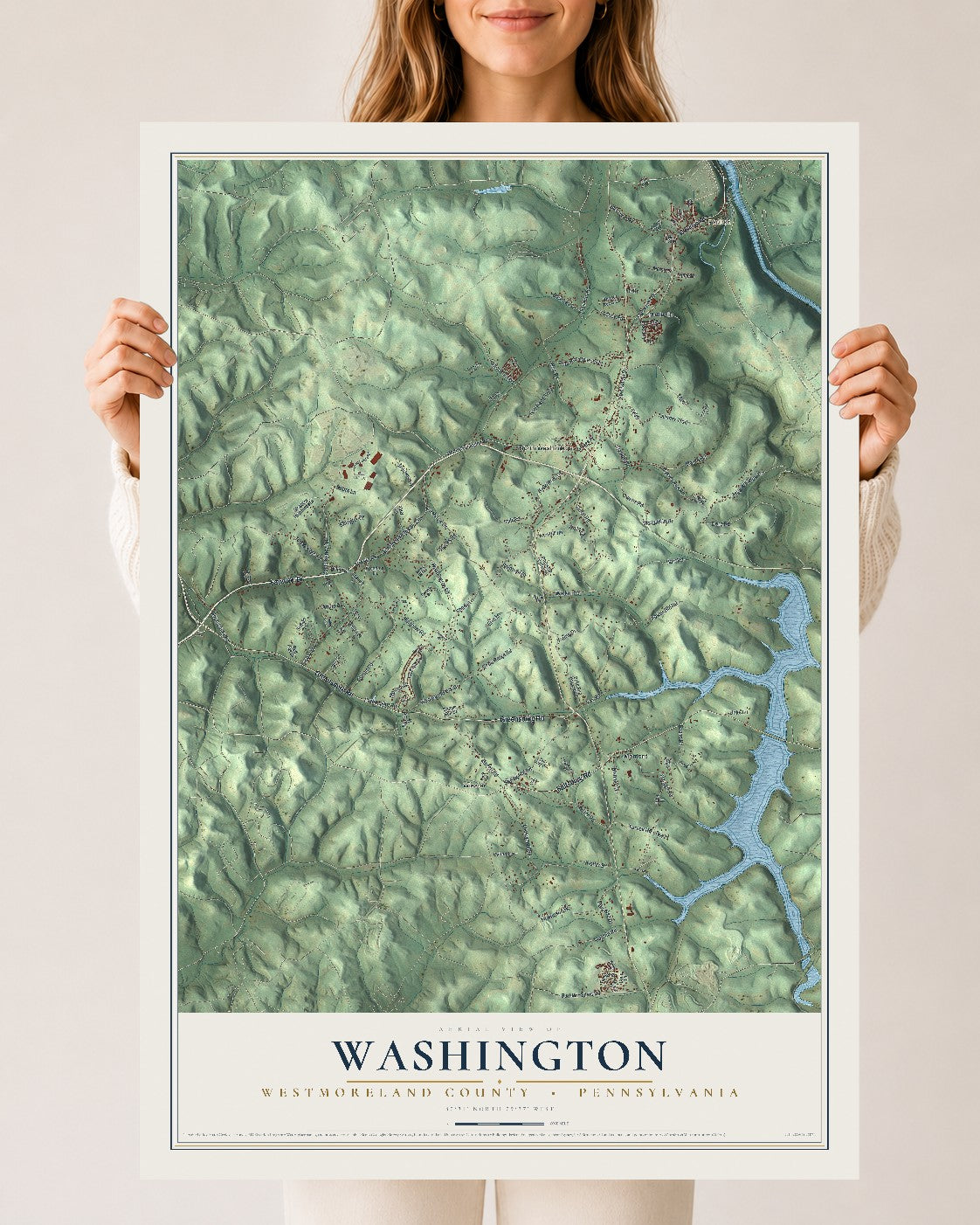 Map of Washington, Westmoreland County, Pennsylvania, 24 x 36 inch unframed archival matte print