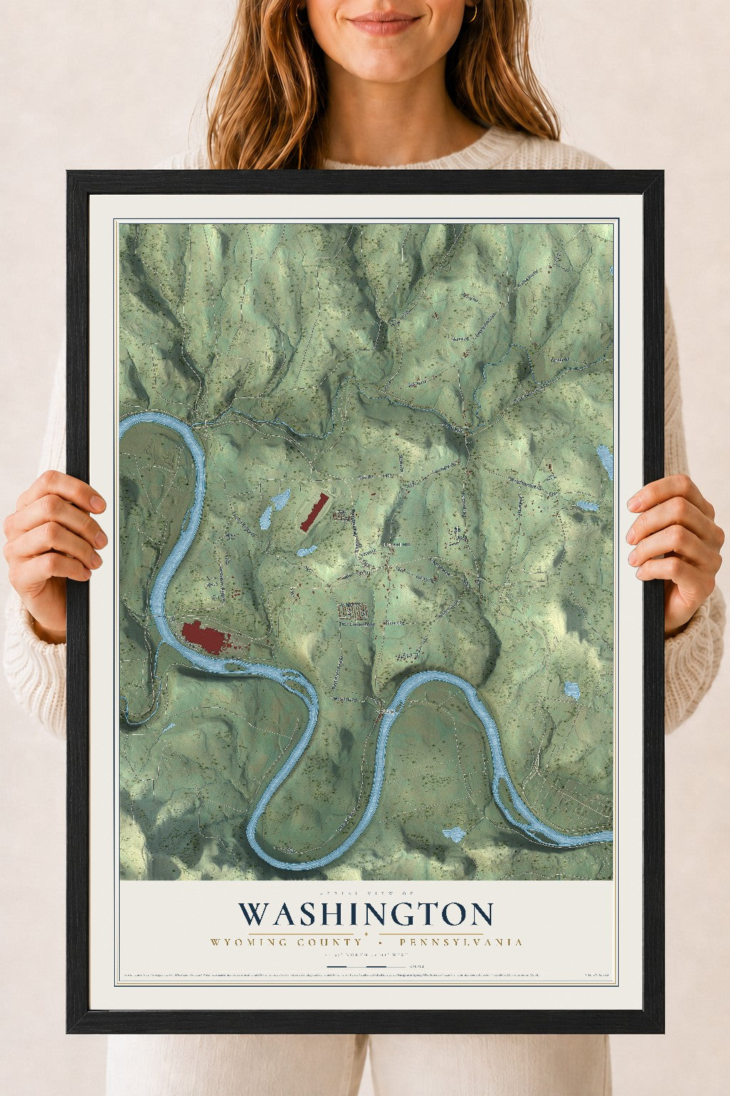 Map of Washington, Wyoming County, Pennsylvania, 18 x 24 inch print in a black wood frame