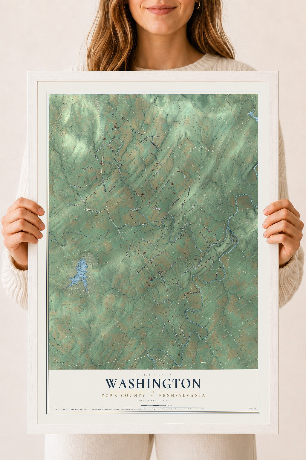Map of Washington, York County, Pennsylvania, 18 x 24 inch print in a white wood frame