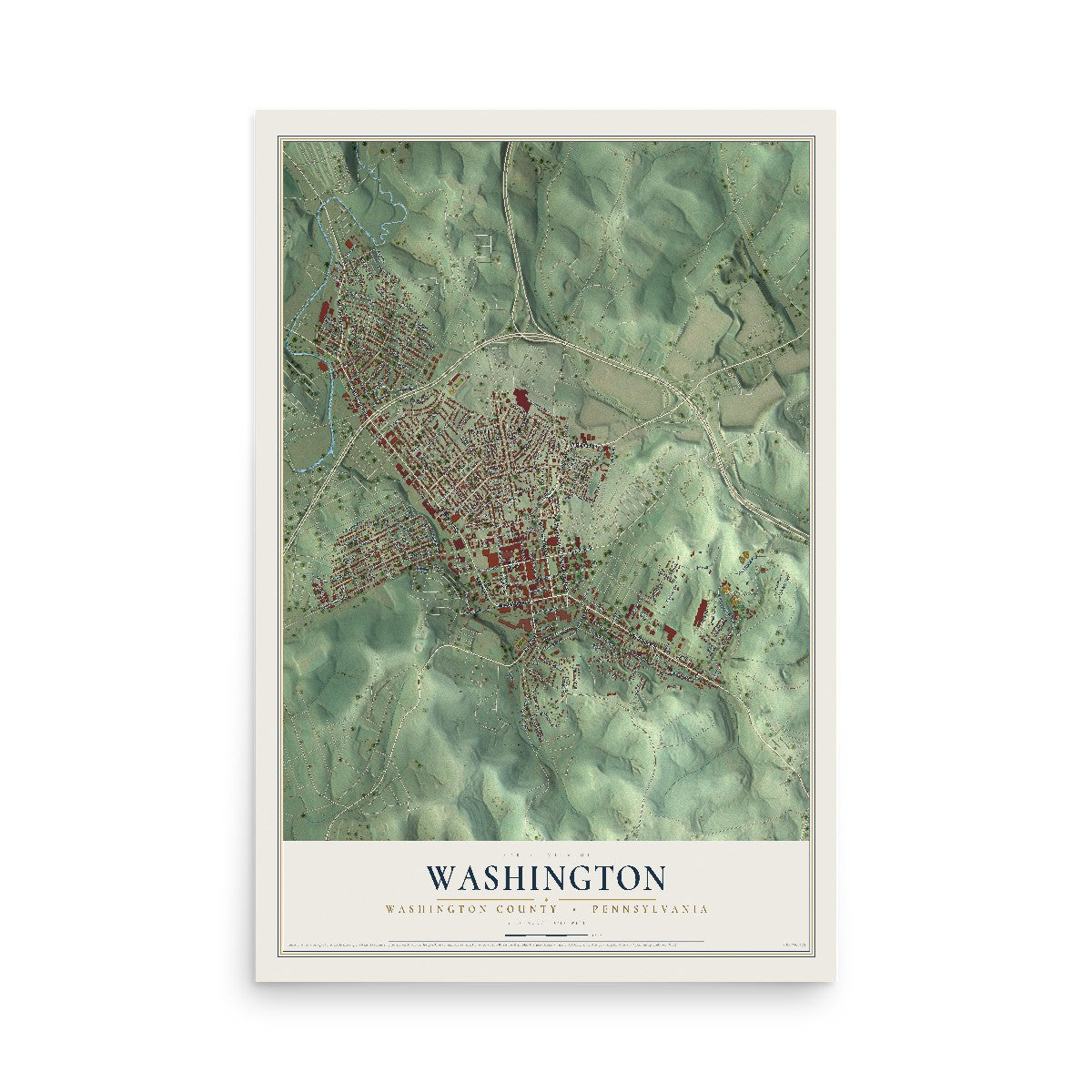 Map of Washington, Washington County, Pennsylvania, 12 x 18 inch unframed archival matte print