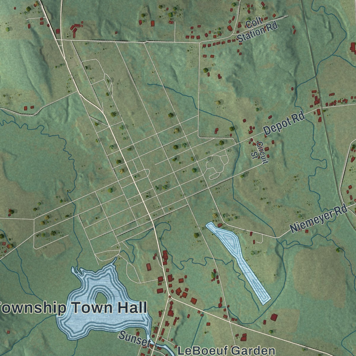 Second close-up of the map of Waterford, Erie County, Pennsylvania print showing more streets and buildings