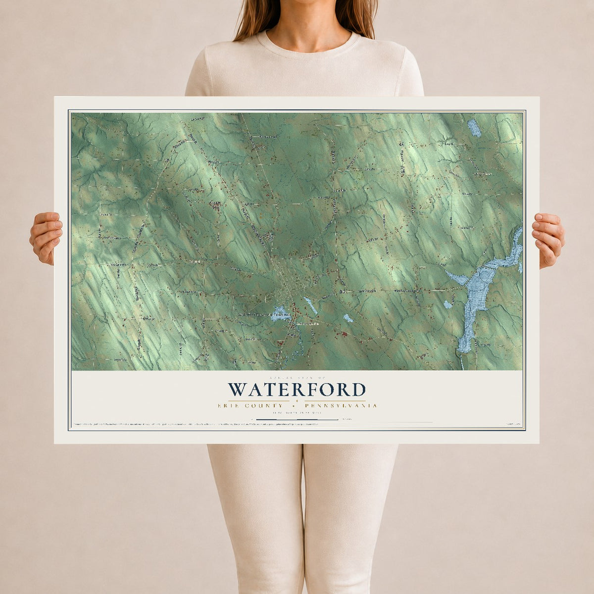 Map of Waterford, Erie County, Pennsylvania, 24 x 36 inch unframed archival matte print