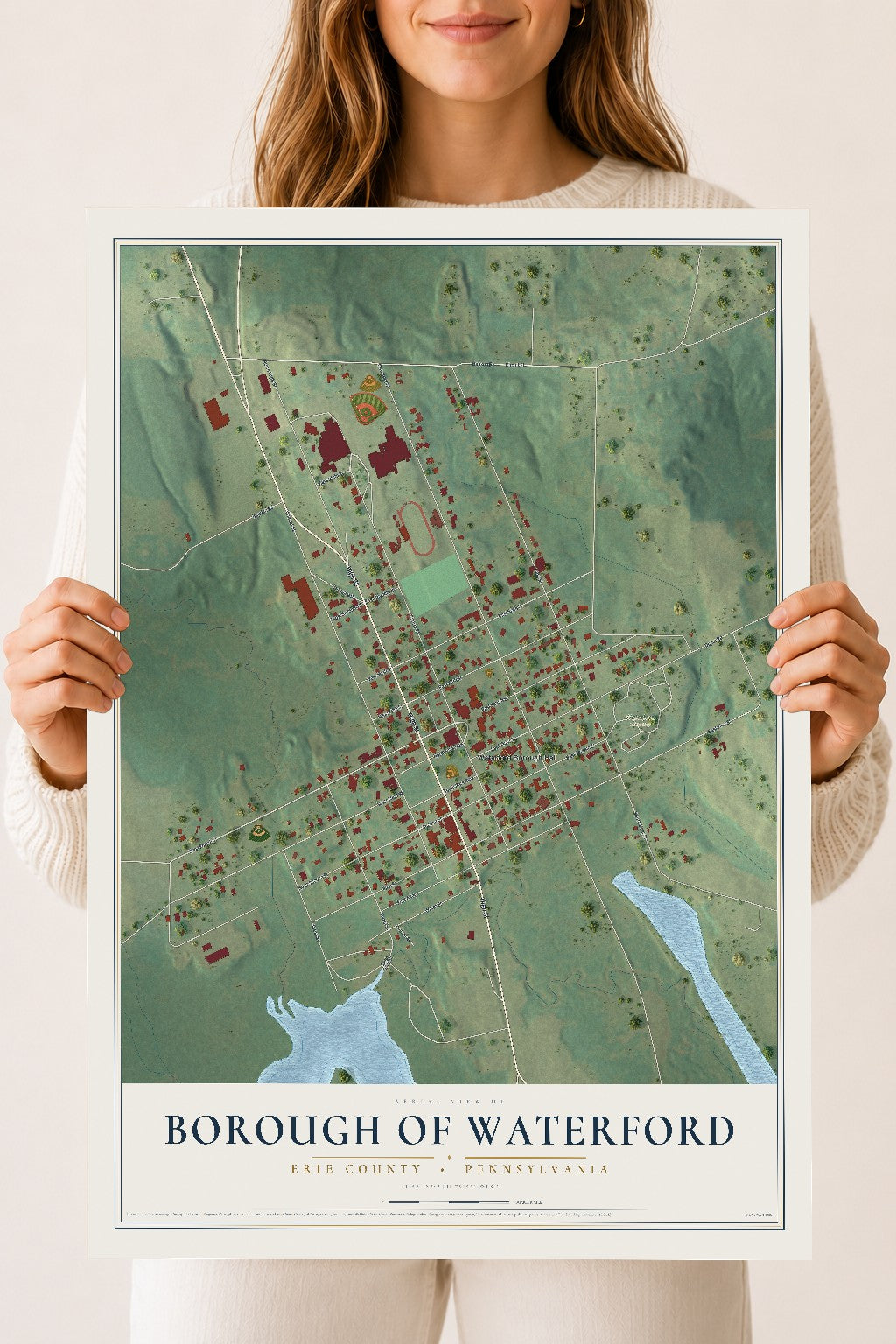Map of the Borough of Waterford, Erie County, Pennsylvania, 18 x 24 inch unframed archival matte print