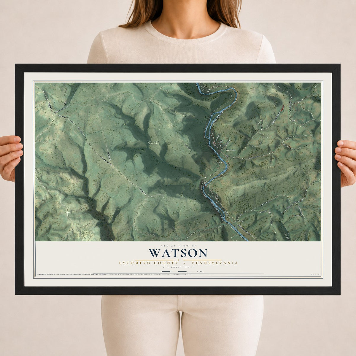 Map of Watson, Lycoming County, Pennsylvania, 18 x 24 inch print in a black wood frame