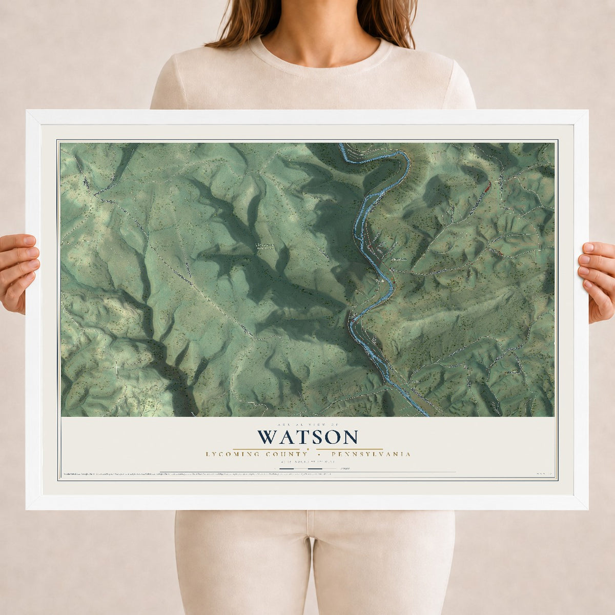 Map of Watson, Lycoming County, Pennsylvania, 18 x 24 inch print in a white wood frame