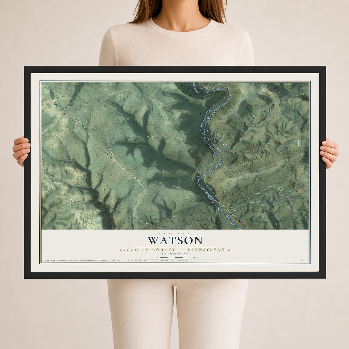 Map of Watson, Lycoming County, Pennsylvania, 24 x 36 inch print in a black wood frame