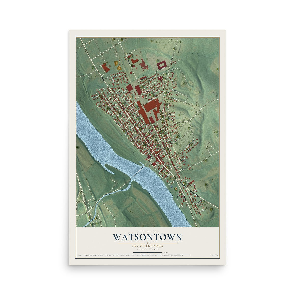 Map of Watsontown, Pennsylvania, 12 x 18 inch unframed archival matte print