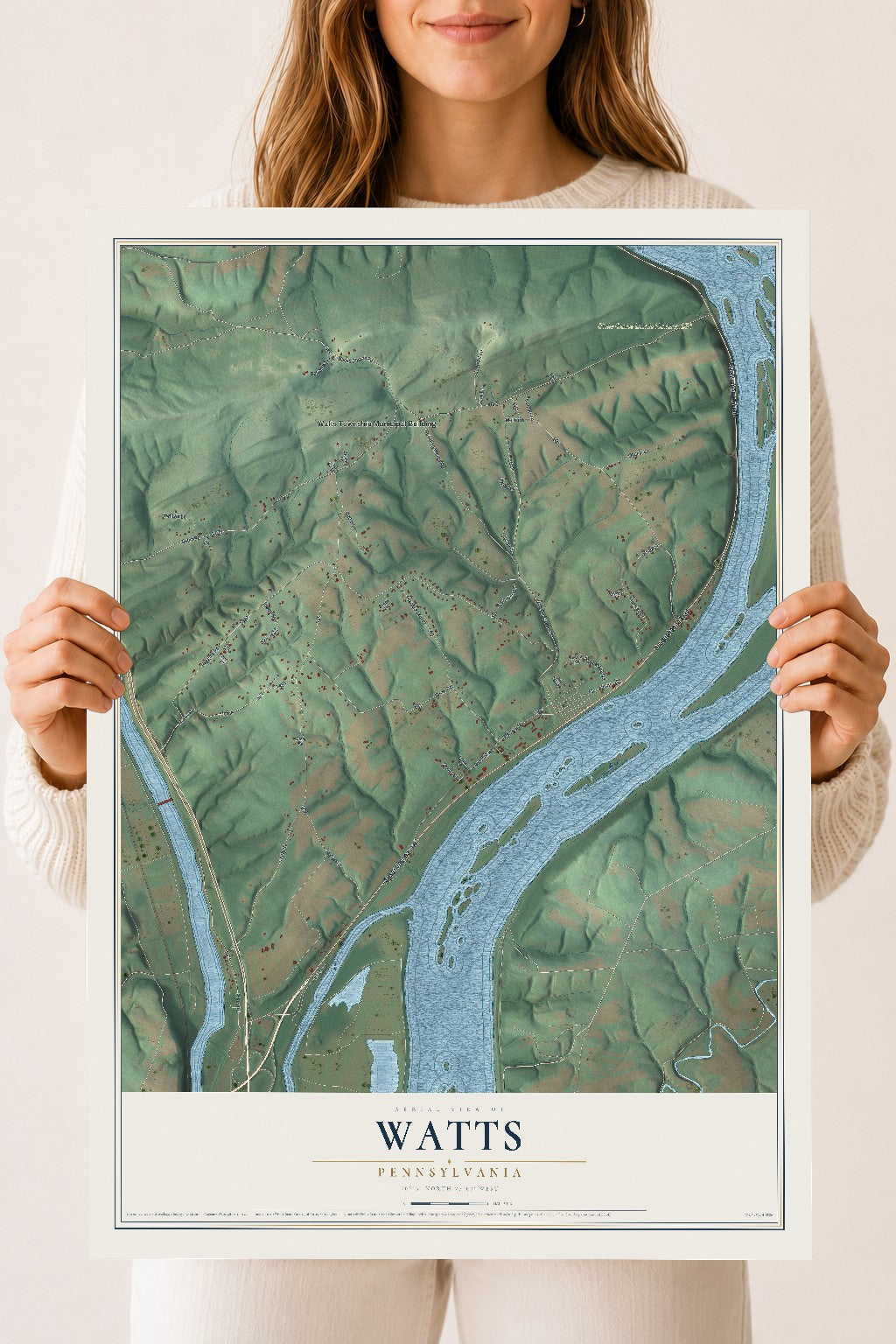 Map of Watts, Pennsylvania, 18 x 24 inch unframed archival matte print