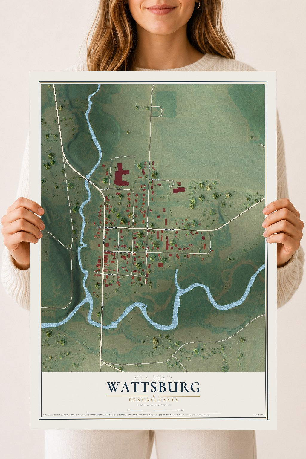 Map of Wattsburg, Pennsylvania, 18 x 24 inch unframed archival matte print
