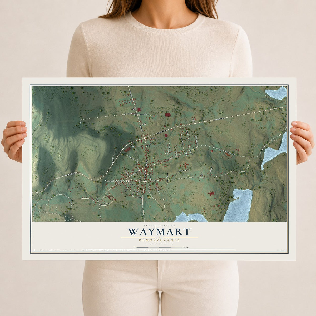 Map of Waymart, Pennsylvania, 12 x 18 inch unframed archival matte print