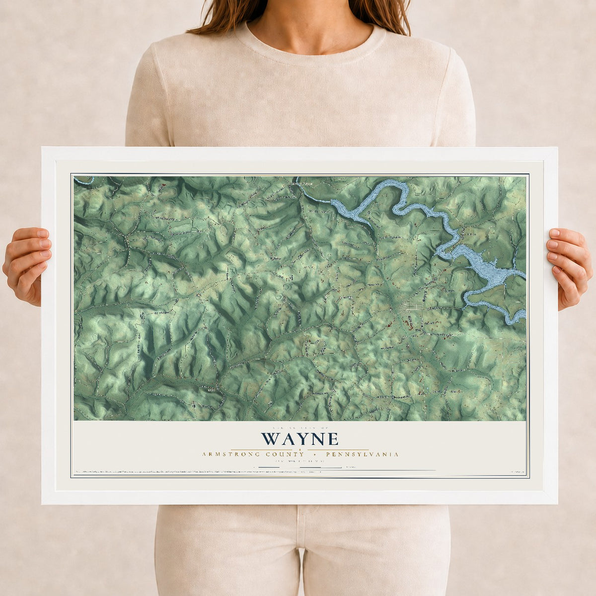 Map of Wayne, Armstrong County, Pennsylvania, 12 x 18 inch print in a white wood frame