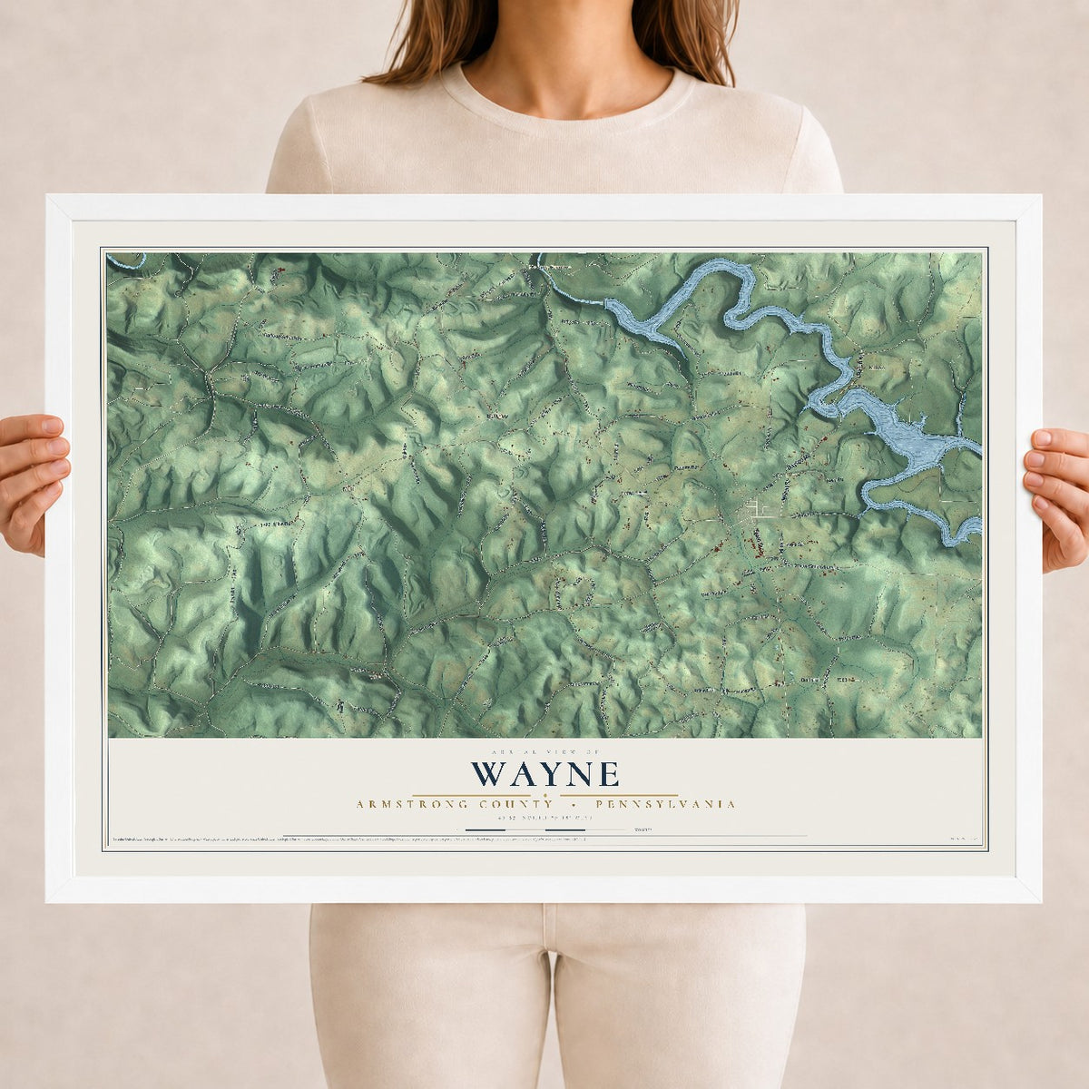 Map of Wayne, Armstrong County, Pennsylvania, 18 x 24 inch print in a white wood frame