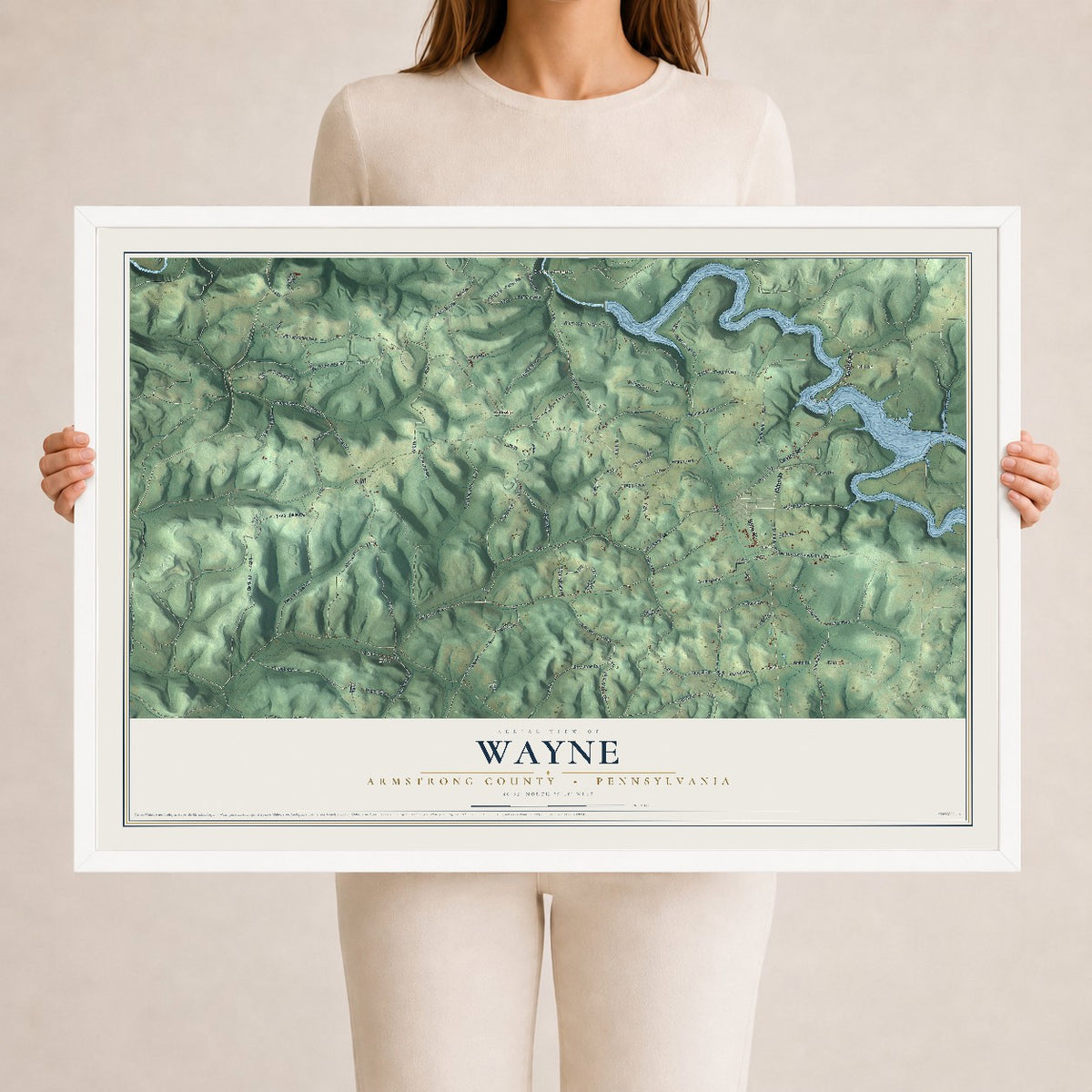 Map of Wayne, Armstrong County, Pennsylvania, 24 x 36 inch print in a white wood frame