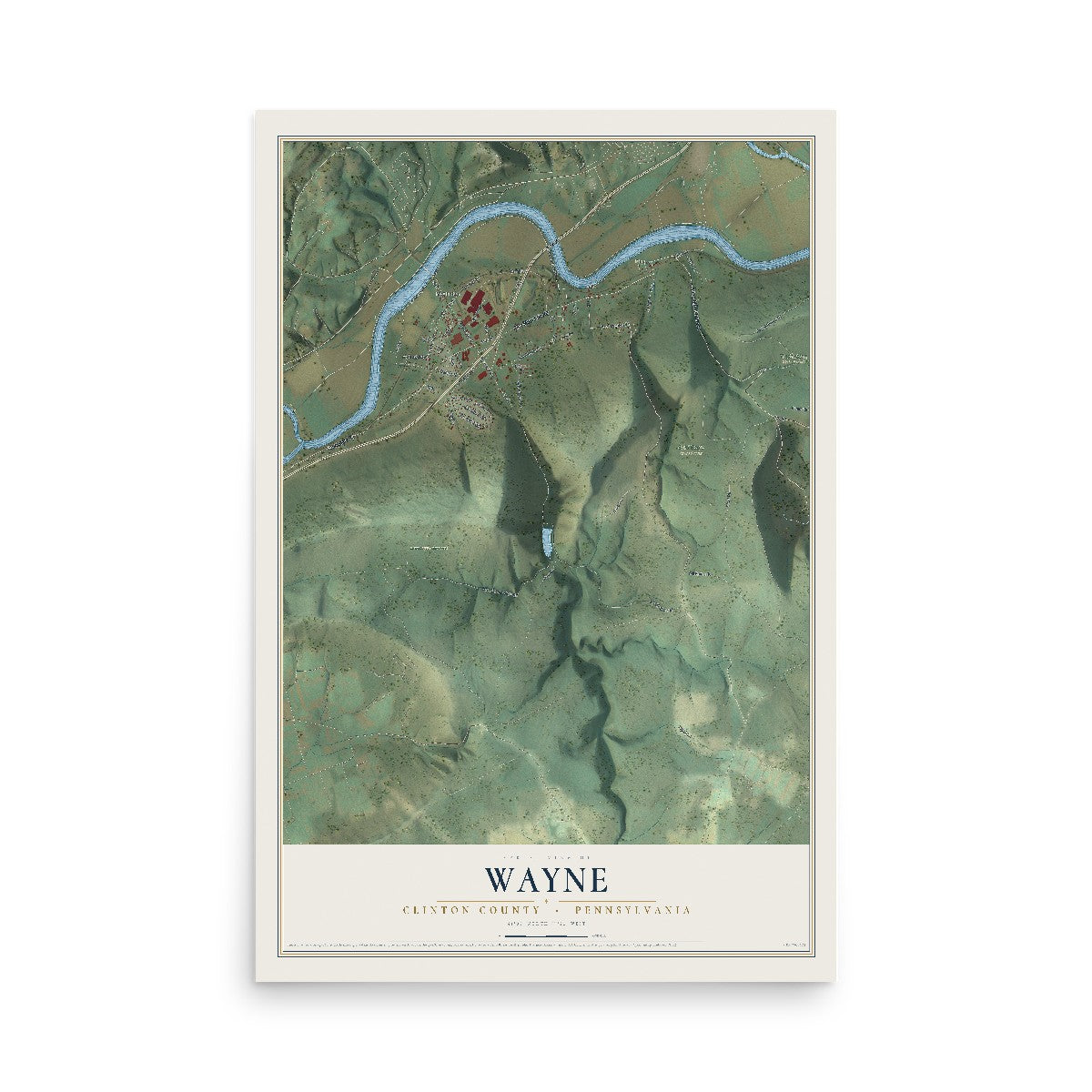 Map of Wayne, Clinton County, Pennsylvania, 12 x 18 inch unframed archival matte print