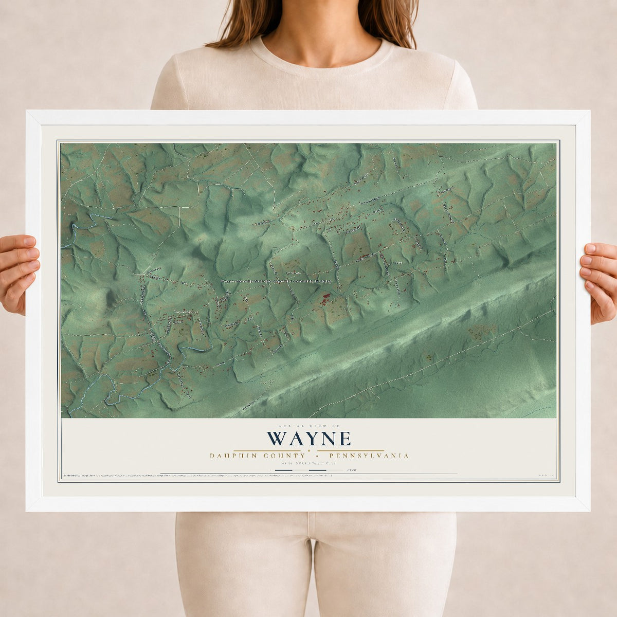 Map of Wayne, Dauphin County, Pennsylvania, 18 x 24 inch print in a white wood frame