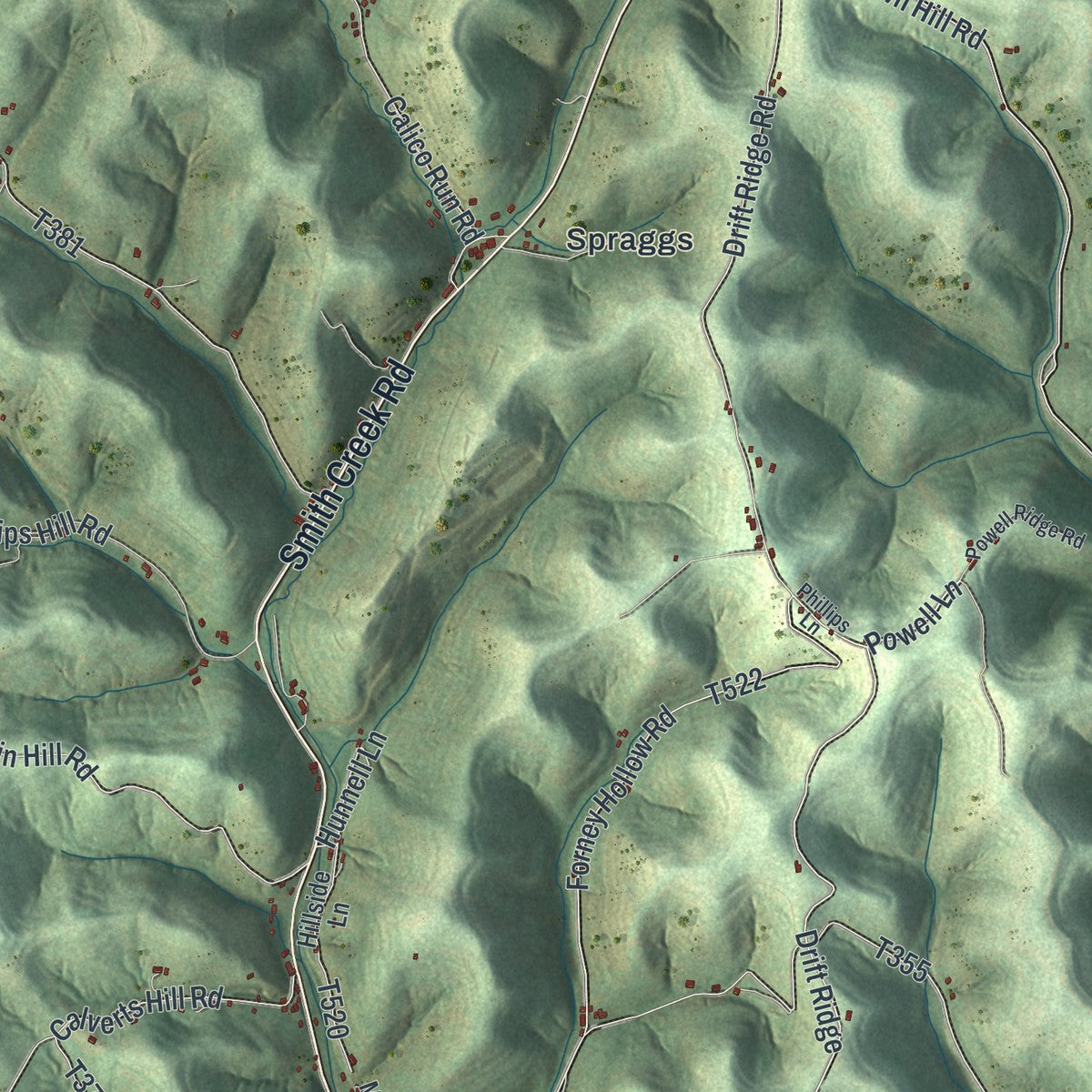 Close-up of the map of Wayne, Greene County, Pennsylvania print showing street and building detail
