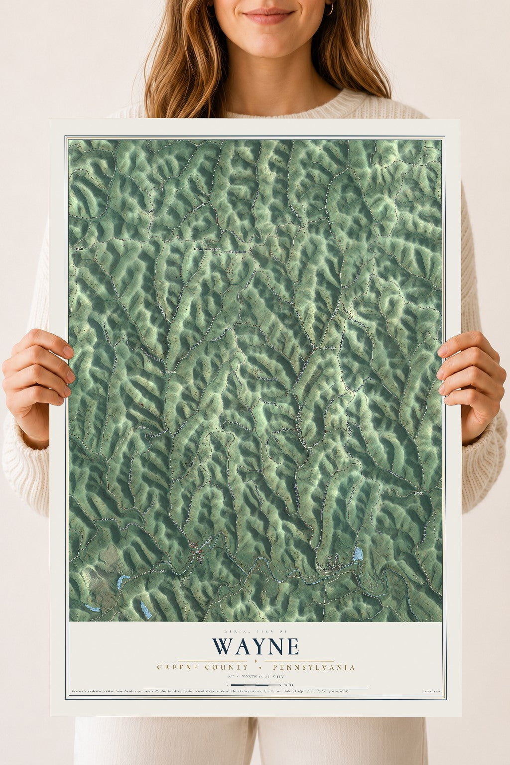 Map of Wayne, Greene County, Pennsylvania, 18 x 24 inch unframed archival matte print