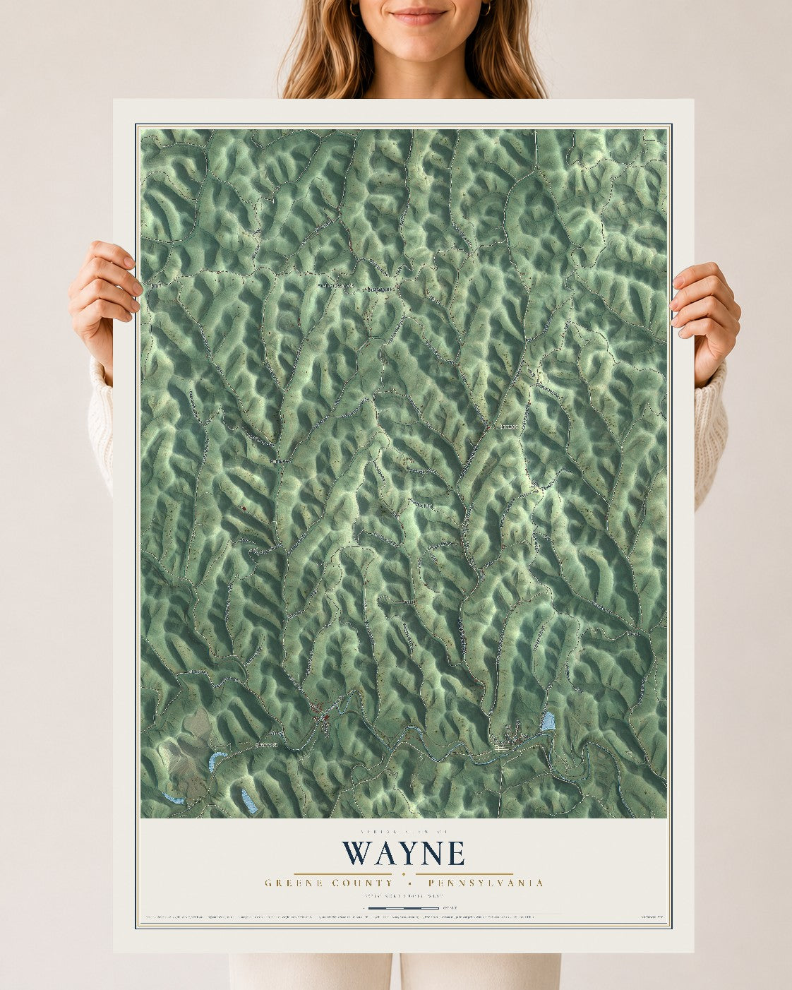 Map of Wayne, Greene County, Pennsylvania, 24 x 36 inch unframed archival matte print