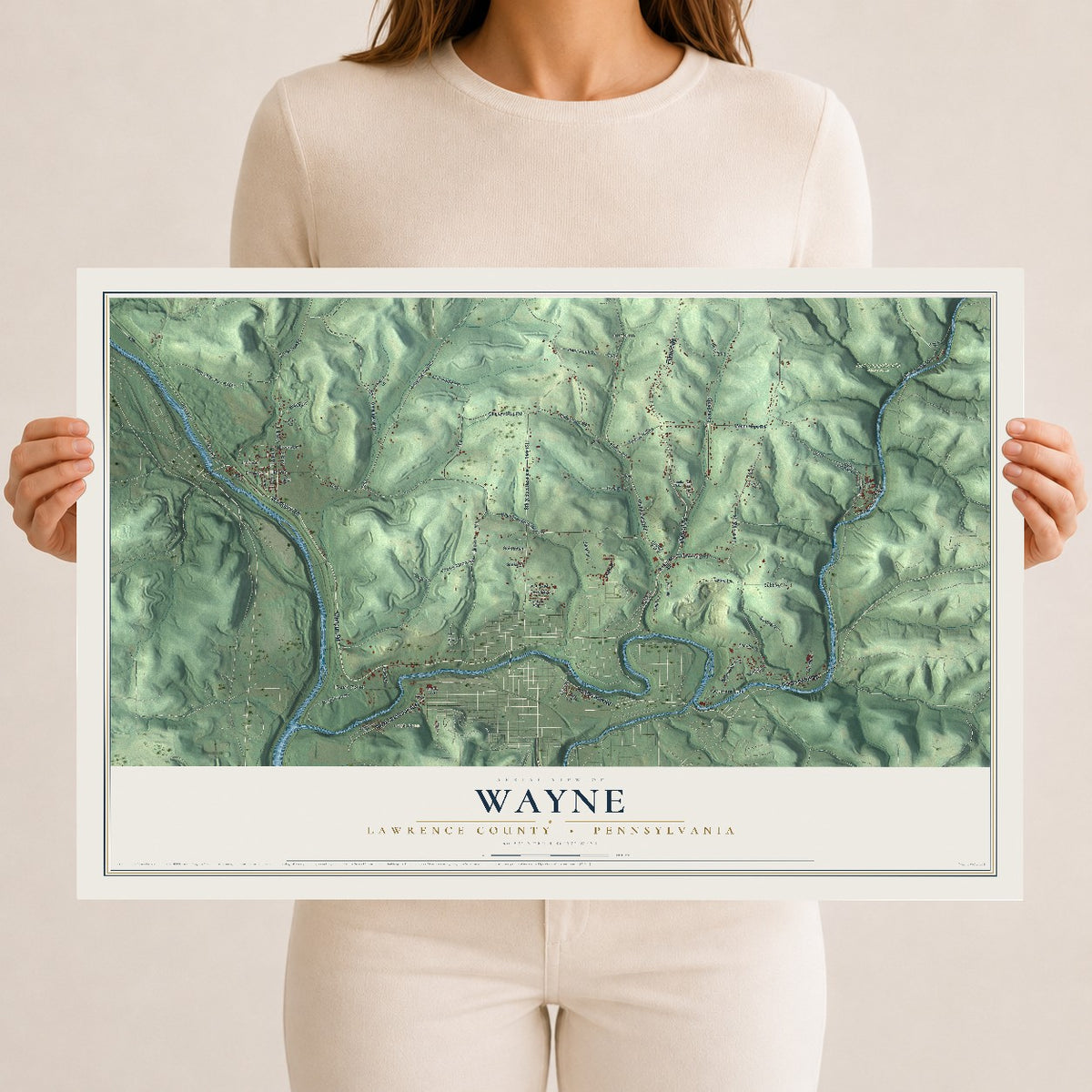 Map of Wayne, Lawrence County, Pennsylvania, 12 x 18 inch unframed archival matte print