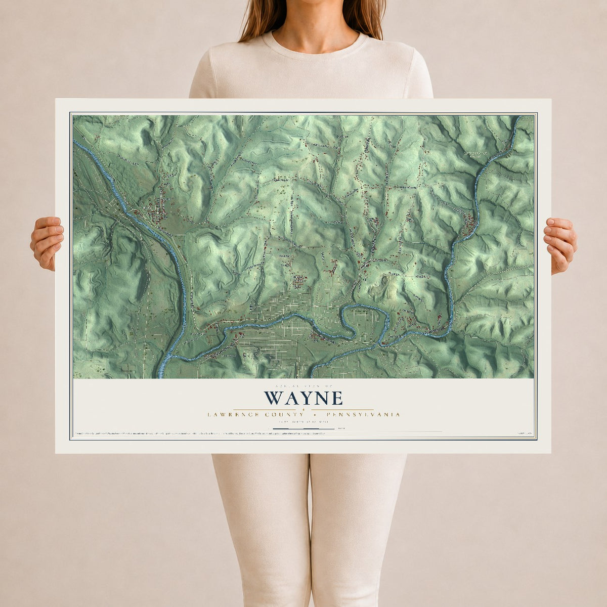 Map of Wayne, Lawrence County, Pennsylvania, 24 x 36 inch unframed archival matte print