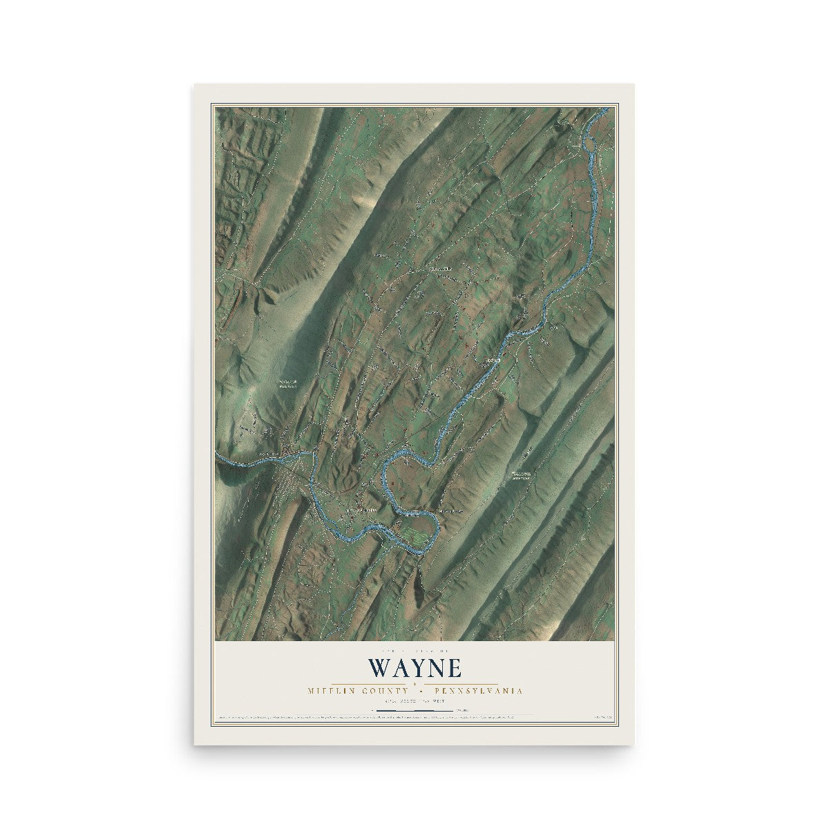 Map of Wayne, Mifflin County, Pennsylvania, 12 x 18 inch unframed archival matte print